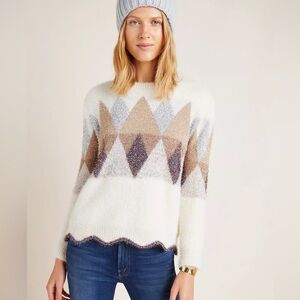 Anthropologie Raga Matterhorn Sweater Holiday Sparkle Diamond Metallic